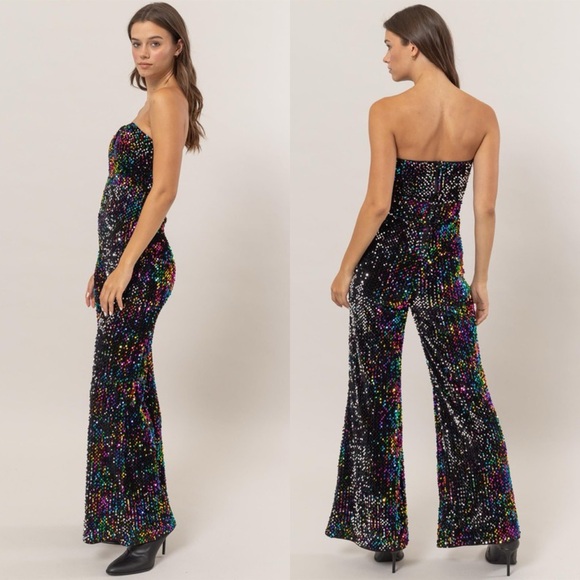 *24 HOUR SALE* Dancing Queen Multicolor Sequin Velvet Jumpsuit - Picture 3 of 5